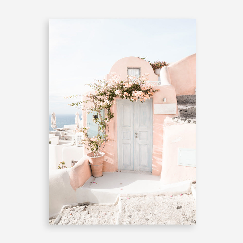 Shop Santorini Pink House III Photo Art Print a coastal themed photography wall art print from The Print Emporium wall artwork collection - Buy Australian made fine art poster and framed prints for the home and your interior decor, TPE-1326-AP