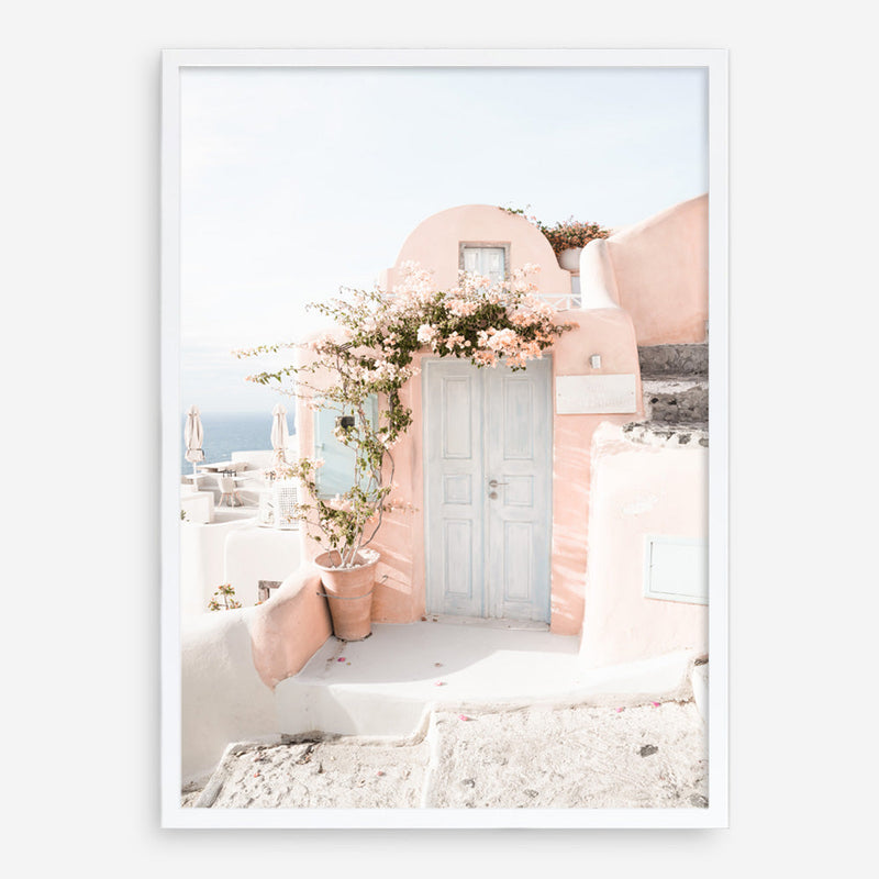 Shop Santorini Pink House III Photo Art Print a coastal themed photography wall art print from The Print Emporium wall artwork collection - Buy Australian made fine art poster and framed prints for the home and your interior decor, TPE-1326-AP