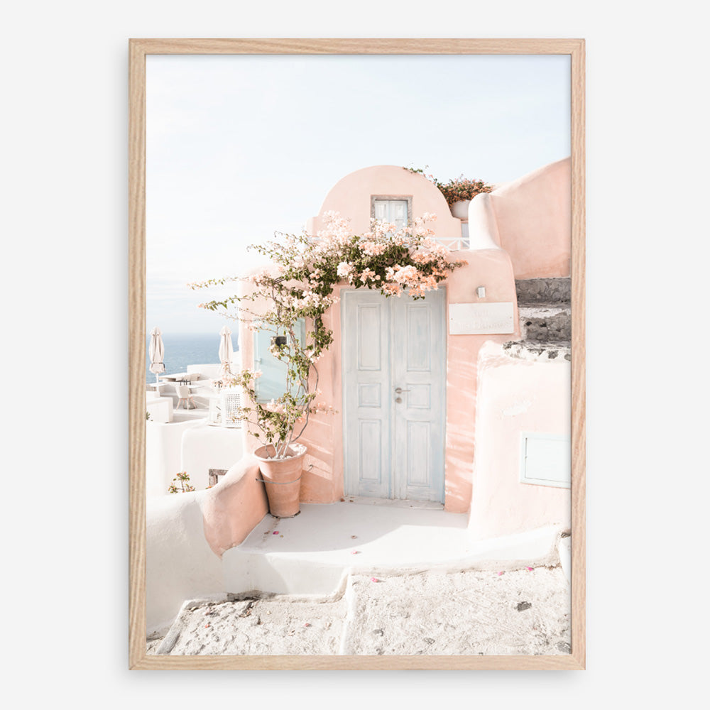Shop Santorini Pink House III Photo Art Print a coastal themed photography wall art print from The Print Emporium wall artwork collection - Buy Australian made fine art poster and framed prints for the home and your interior decor, TPE-1326-AP
