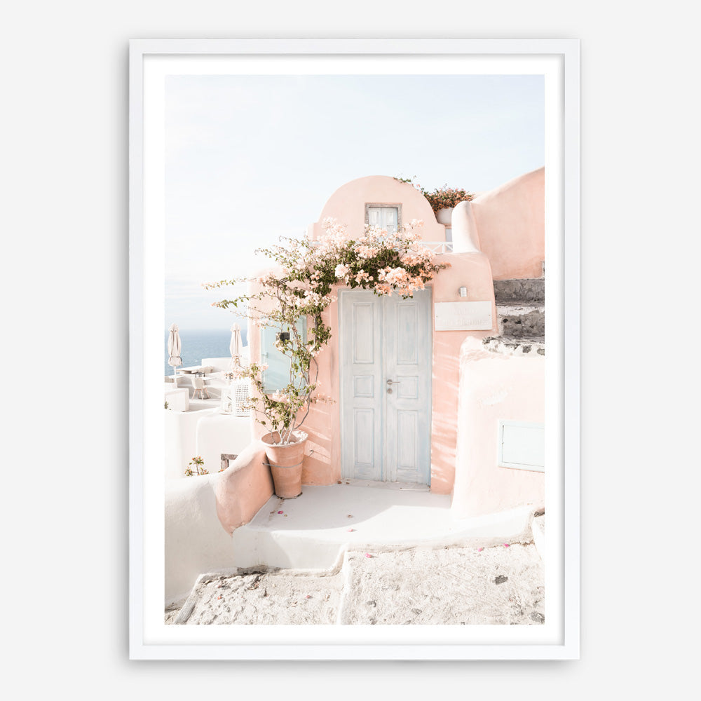 Shop Santorini Pink House III Photo Art Print a coastal themed photography wall art print from The Print Emporium wall artwork collection - Buy Australian made fine art poster and framed prints for the home and your interior decor, TPE-1326-AP