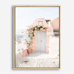 Shop Santorini Pink House III Photo Canvas Print a photography framed stretched canvas print from The Print Emporium wall artwork collection - Buy Australian made prints for the home and your interior decor space, TPE-1326-CA-35X46-NF