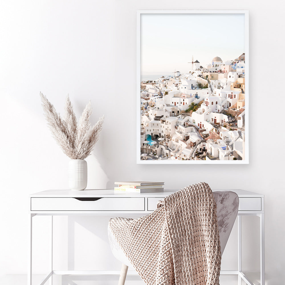 Shop Santorini Skyline I Photo Art Print a coastal themed photography wall art print from The Print Emporium wall artwork collection - Buy Australian made fine art poster and framed prints for the home and your interior decor, TPE-1314-AP