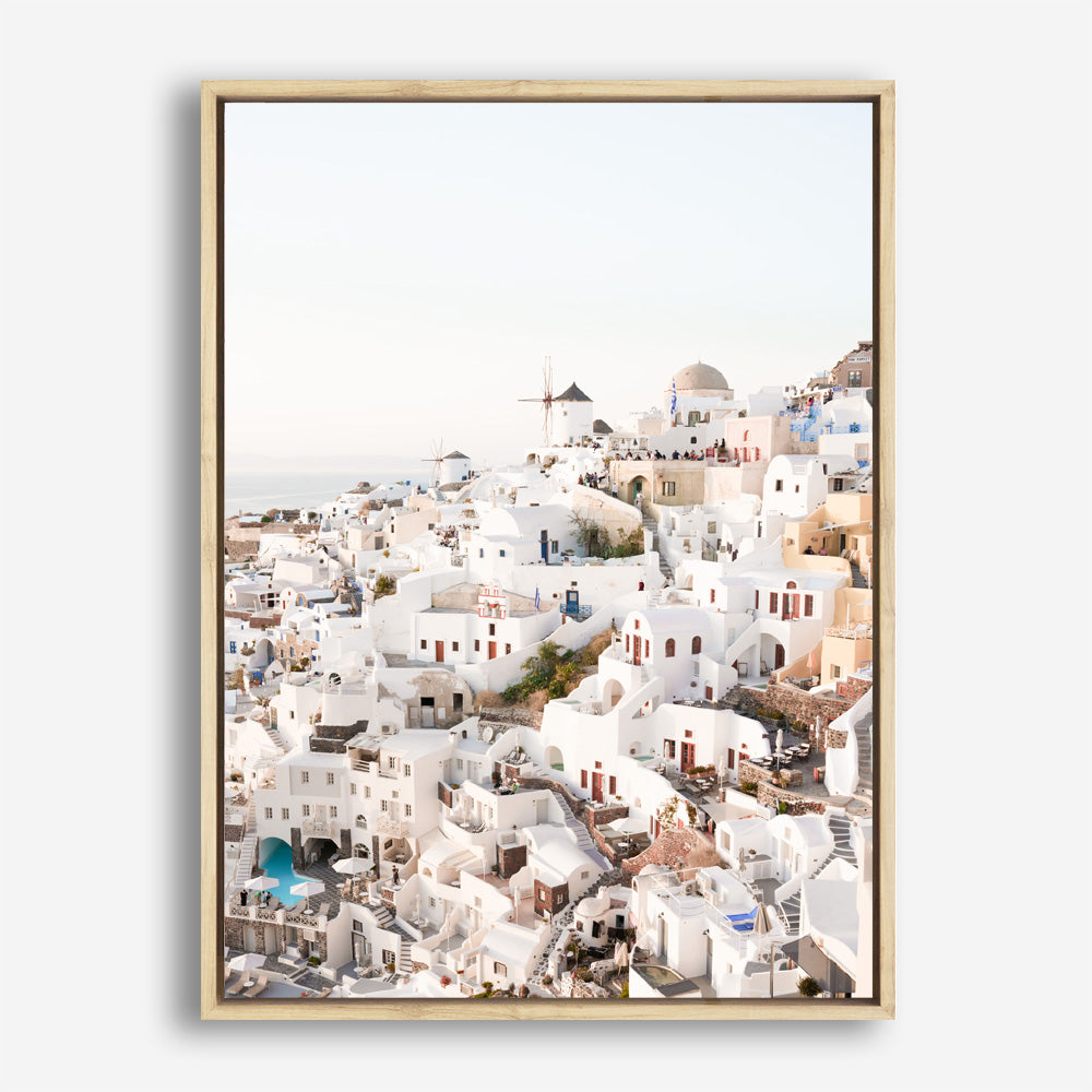 Shop Santorini Skyline I Photo Canvas Print a coastal themed photography framed stretched canvas print from The Print Emporium wall artwork collection - Buy Australian made prints for the home and your interior decor space, TPE-1314-CA-35X46-NF