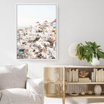 Shop Santorini Skyline I Photo Canvas Print a coastal themed photography framed stretched canvas print from The Print Emporium wall artwork collection - Buy Australian made prints for the home and your interior decor space, TPE-1314-CA-35X46-NF