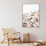 Shop Santorini Skyline I Photo Canvas Print a coastal themed photography framed stretched canvas print from The Print Emporium wall artwork collection - Buy Australian made prints for the home and your interior decor space, TPE-1314-CA-35X46-NF