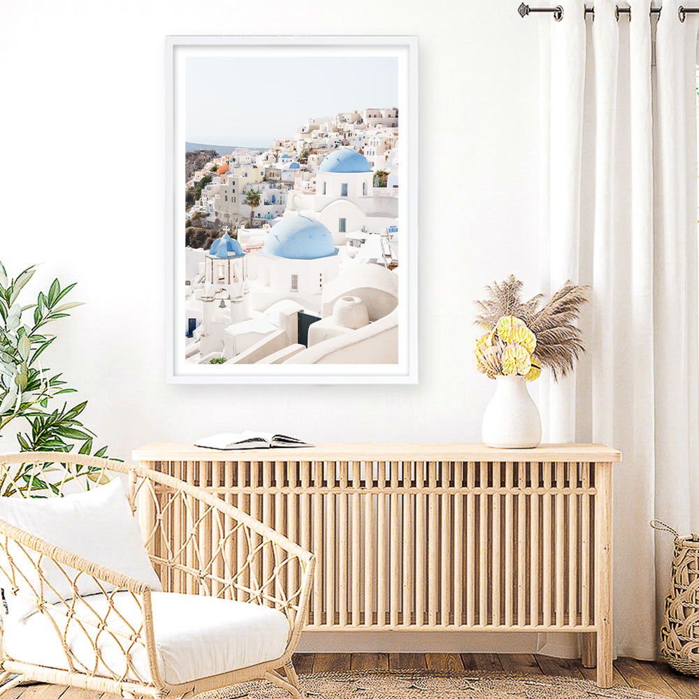 Shop Santorini Skyline III Photo Art Print a coastal themed photography wall art print from The Print Emporium wall artwork collection - Buy Australian made fine art poster and framed prints for the home and your interior decor, TPE-1316-AP