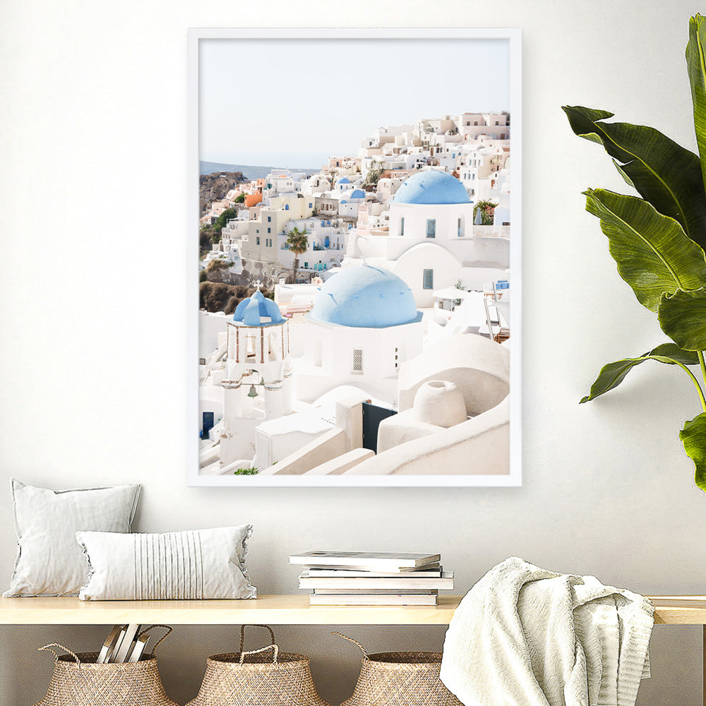 Shop Santorini Skyline III Photo Art Print a coastal themed photography wall art print from The Print Emporium wall artwork collection - Buy Australian made fine art poster and framed prints for the home and your interior decor, TPE-1316-AP