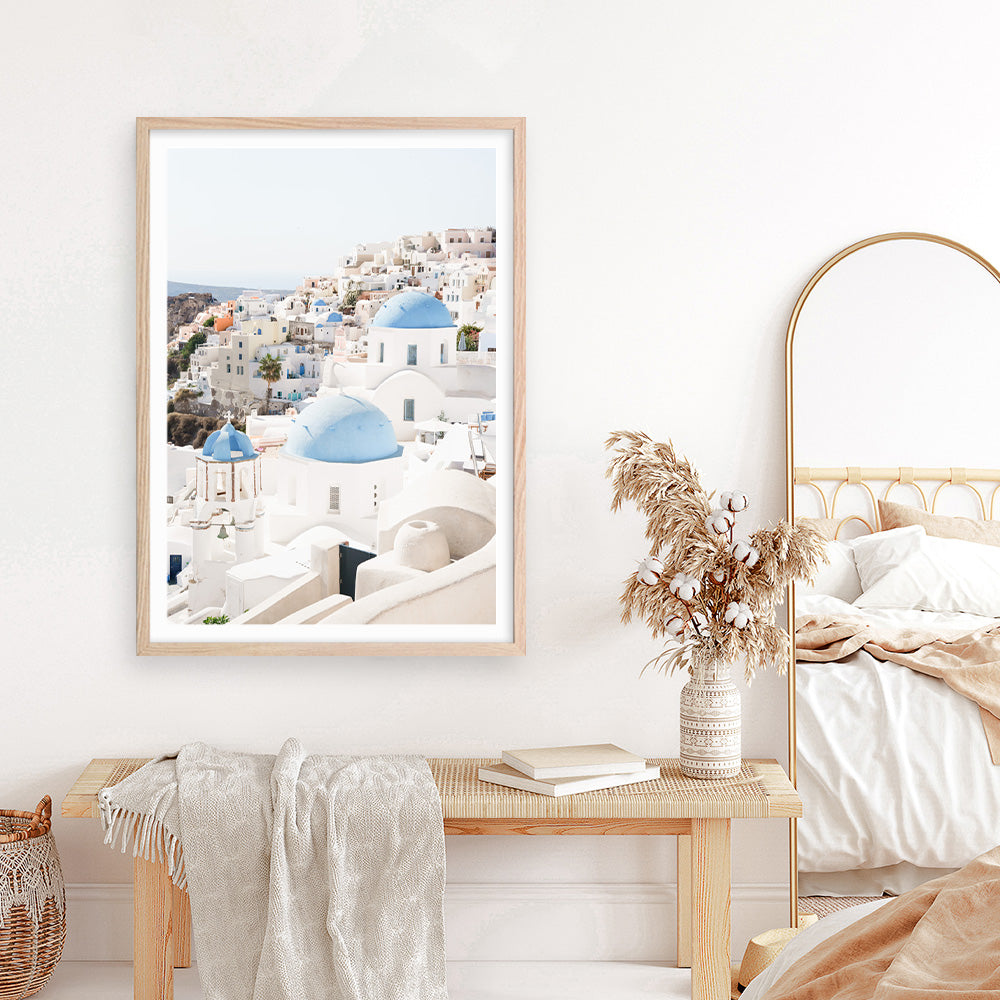 Shop Santorini Skyline III Photo Art Print a coastal themed photography wall art print from The Print Emporium wall artwork collection - Buy Australian made fine art poster and framed prints for the home and your interior decor, TPE-1316-AP