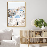 Shop Santorini Skyline III Photo Canvas Print a coastal themed photography framed stretched canvas print from The Print Emporium wall artwork collection - Buy Australian made prints for the home and your interior decor space, TPE-1316-CA-35X46-NF