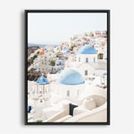 Shop Santorini Skyline III Photo Canvas Print a coastal themed photography framed stretched canvas print from The Print Emporium wall artwork collection - Buy Australian made prints for the home and your interior decor space, TPE-1316-CA-35X46-NF