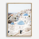 Shop Santorini Skyline III Photo Canvas Print a coastal themed photography framed stretched canvas print from The Print Emporium wall artwork collection - Buy Australian made prints for the home and your interior decor space, TPE-1316-CA-35X46-NF