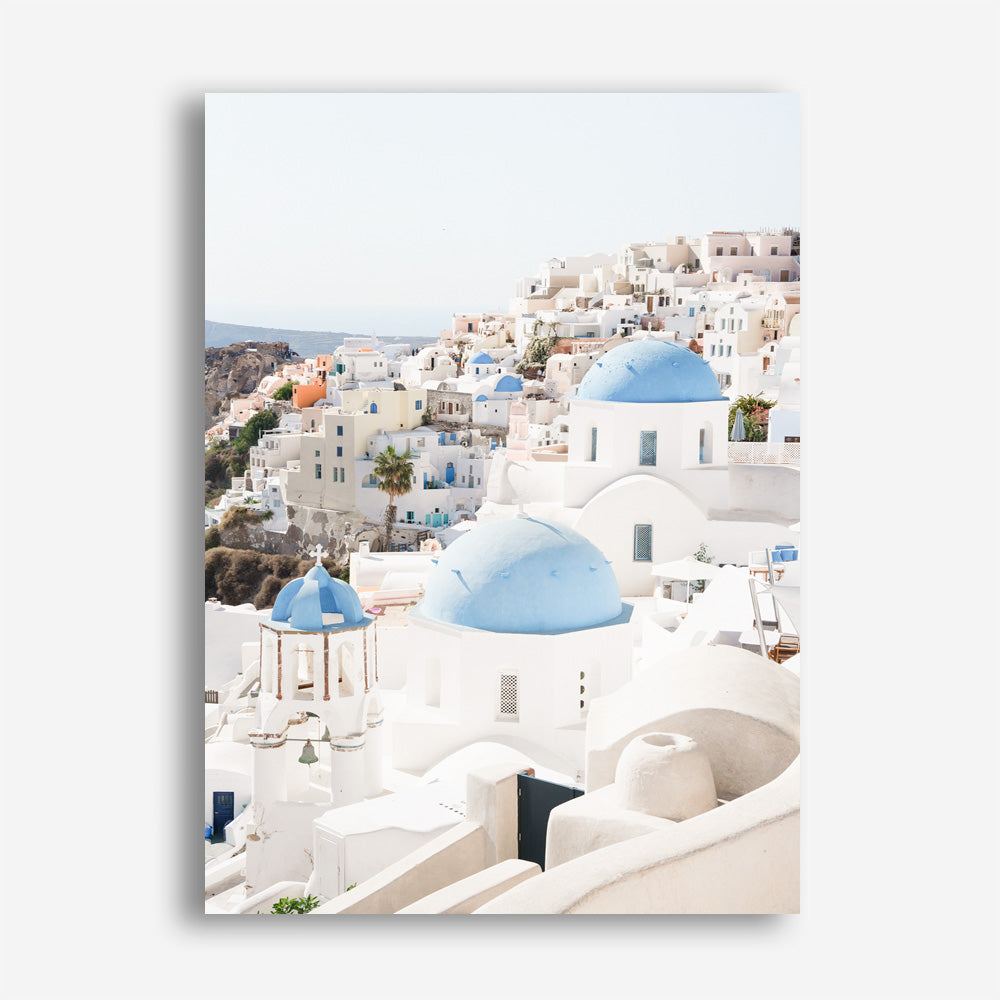 Shop Santorini Skyline III Photo Canvas Print a coastal themed photography framed stretched canvas print from The Print Emporium wall artwork collection - Buy Australian made prints for the home and your interior decor space, TPE-1316-CA-35X46-NF