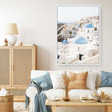 Shop Santorini Skyline III Photo Canvas Print a coastal themed photography framed stretched canvas print from The Print Emporium wall artwork collection - Buy Australian made prints for the home and your interior decor space, TPE-1316-CA-35X46-NF
