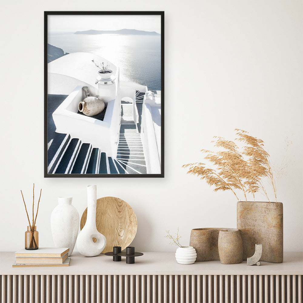Shop Santorini Staircase Photo Art Print a coastal themed photography wall art print from The Print Emporium wall artwork collection - Buy Australian made fine art poster and framed prints for the home and your interior decor, TPE-1297-AP