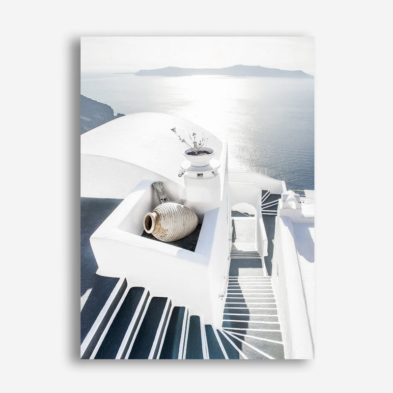 Shop Santorini Staircase Photo Canvas Print a coastal themed photography framed stretched canvas print from The Print Emporium wall artwork collection - Buy Australian made prints for the home and your interior decor space, TPE-1297-CA-35X46-NF