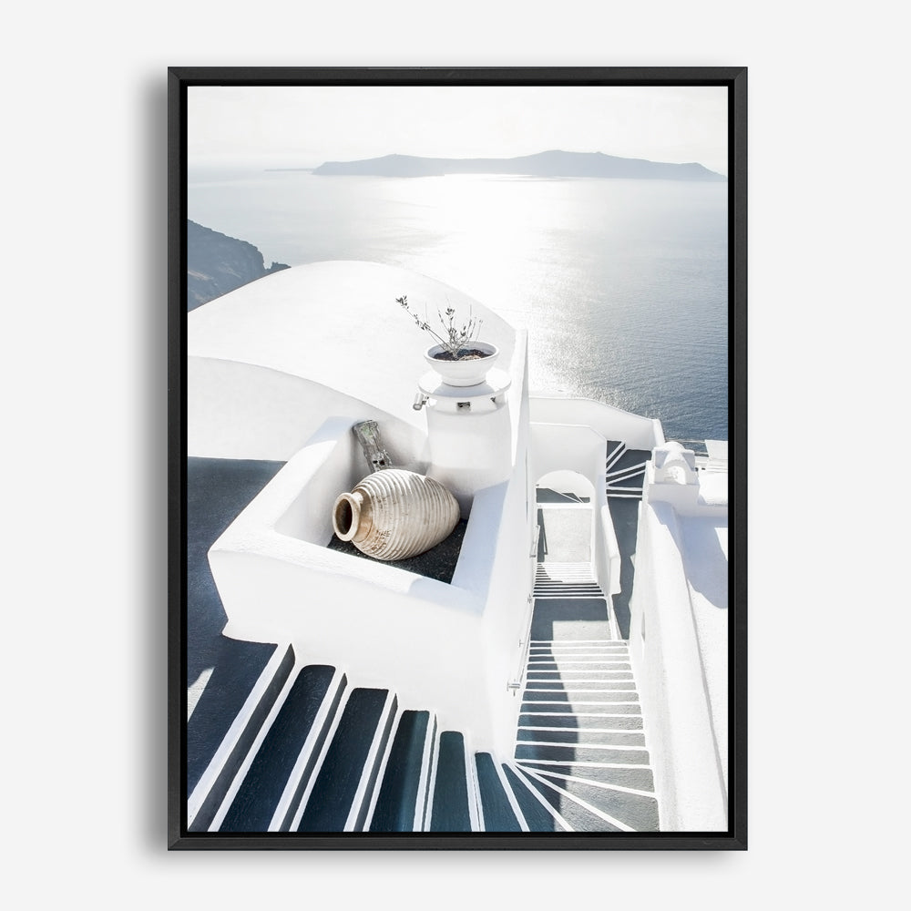 Shop Santorini Staircase Photo Canvas Print a coastal themed photography framed stretched canvas print from The Print Emporium wall artwork collection - Buy Australian made prints for the home and your interior decor space, TPE-1297-CA-35X46-NF