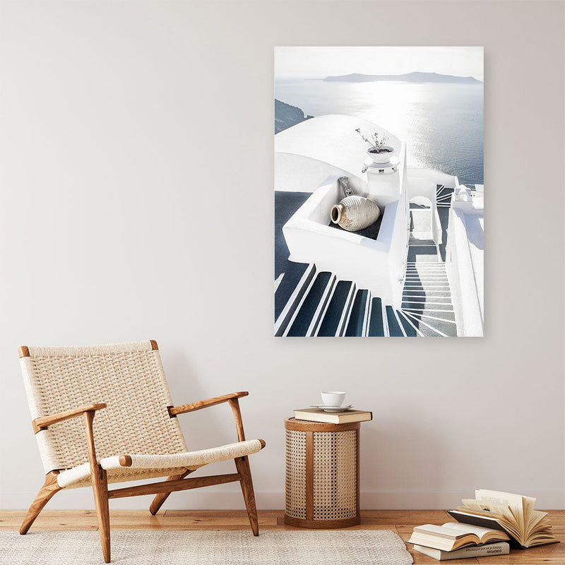 Shop Santorini Staircase Photo Canvas Print a coastal themed photography framed stretched canvas print from The Print Emporium wall artwork collection - Buy Australian made prints for the home and your interior decor space, TPE-1297-CA-35X46-NF