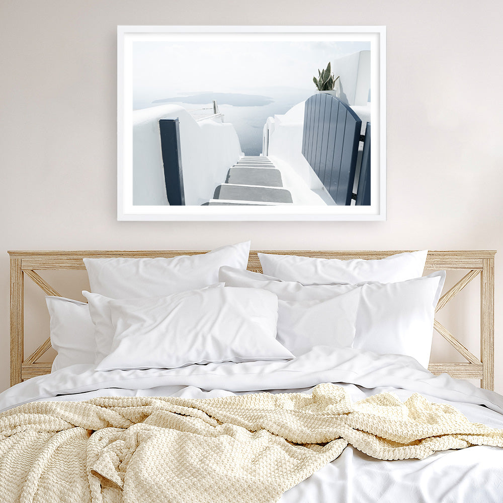 Shop Santorini Stairway Photo Art Print a coastal themed photography wall art print from The Print Emporium wall artwork collection - Buy Australian made fine art poster and framed prints for the home and your interior decor, TPE-1302-AP