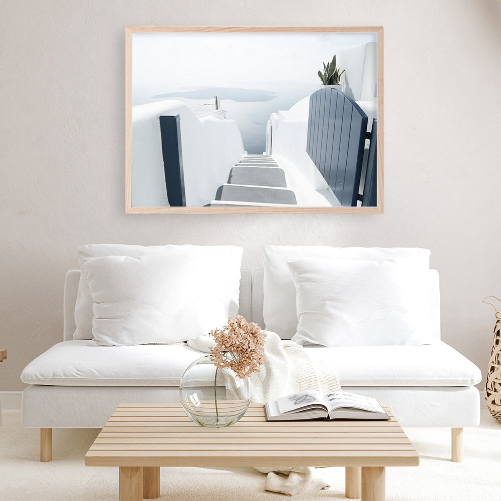 Shop Santorini Stairway Photo Art Print a coastal themed photography wall art print from The Print Emporium wall artwork collection - Buy Australian made fine art poster and framed prints for the home and your interior decor, TPE-1302-AP
