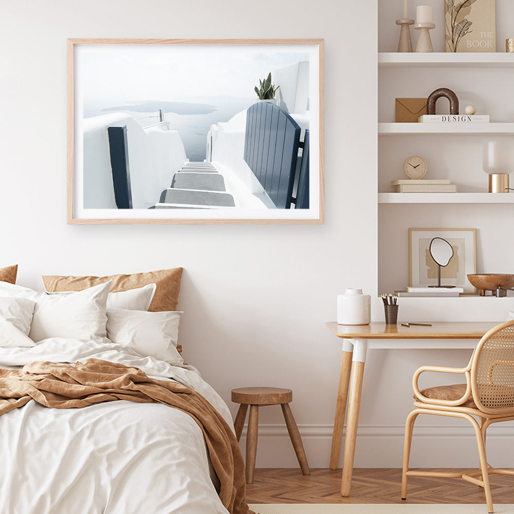 Shop Santorini Stairway Photo Art Print a coastal themed photography wall art print from The Print Emporium wall artwork collection - Buy Australian made fine art poster and framed prints for the home and your interior decor, TPE-1302-AP