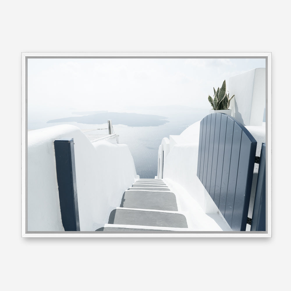 Shop Santorini Stairway Photo Canvas Print a coastal themed photography framed stretched canvas print from The Print Emporium wall artwork collection - Buy Australian made prints for the home and your interior decor space, TPE-1302-CA-35X46-NF