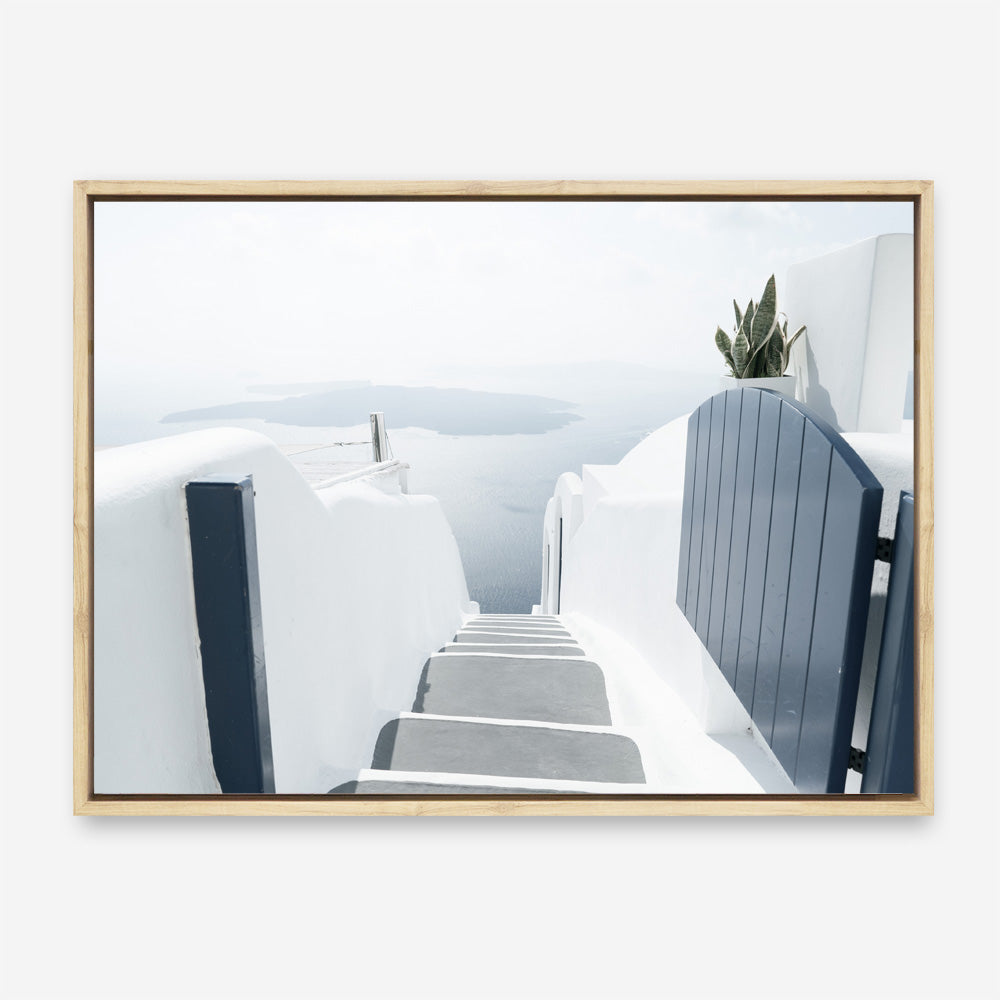 Shop Santorini Stairway Photo Canvas Print a coastal themed photography framed stretched canvas print from The Print Emporium wall artwork collection - Buy Australian made prints for the home and your interior decor space, TPE-1302-CA-35X46-NF