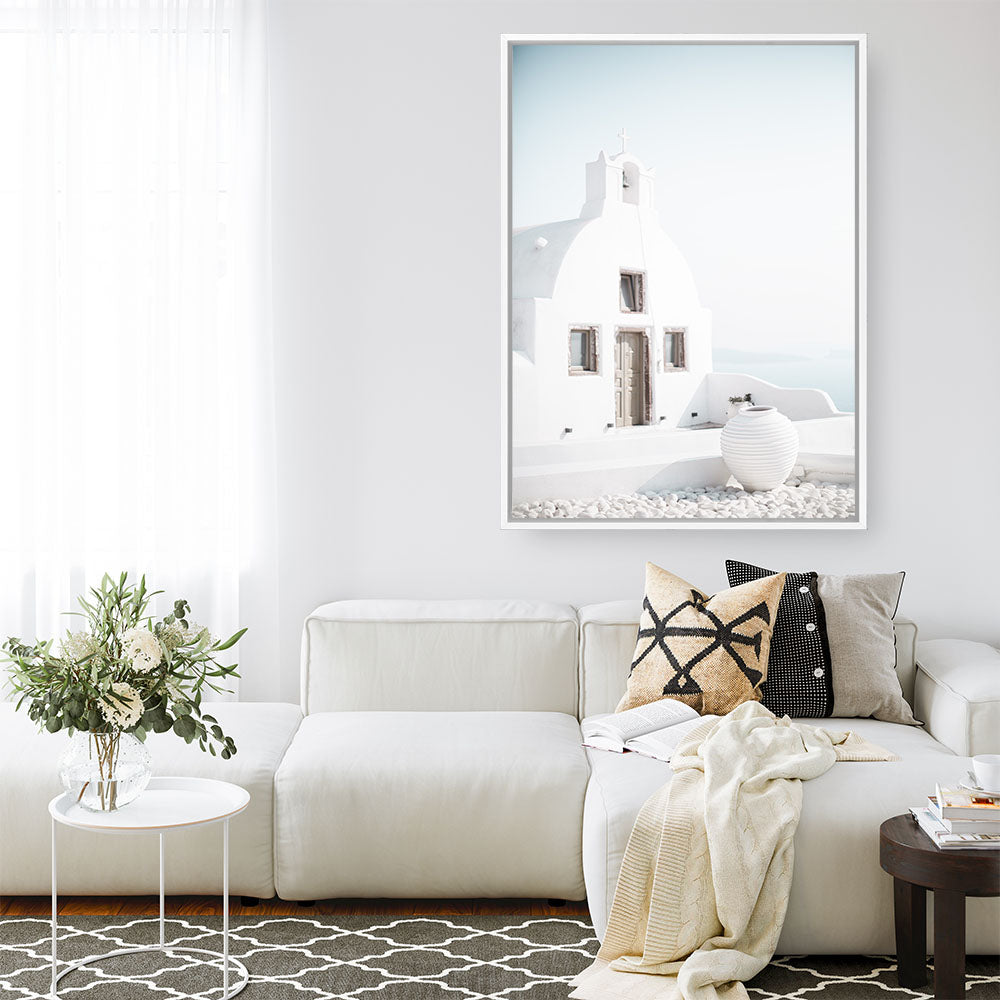 Shop Santorini Summer I Photo Canvas Print a coastal themed photography framed stretched canvas print from The Print Emporium wall artwork collection - Buy Australian made prints for the home and your interior decor space, TPE-1170-CA-35X46-NF