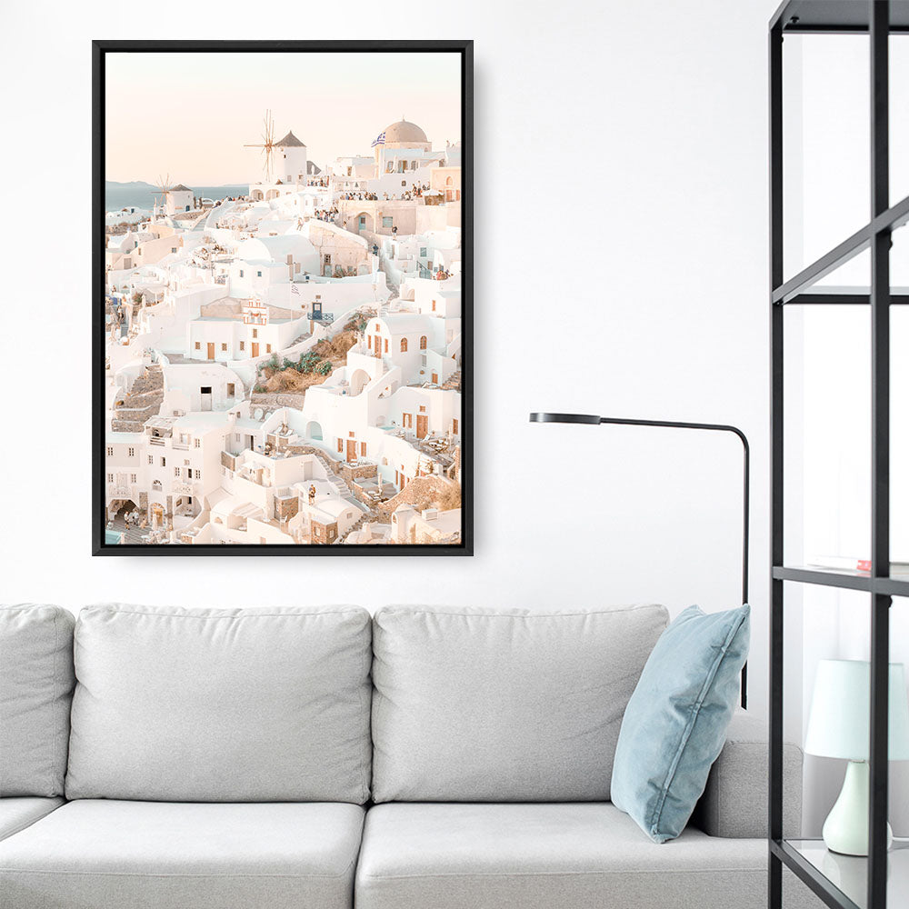 Shop Santorini Sunset I Photo Canvas Print a coastal themed photography framed stretched canvas print from The Print Emporium wall artwork collection - Buy Australian made prints for the home and your interior decor space, TPE-1107-CA-35X46-NF