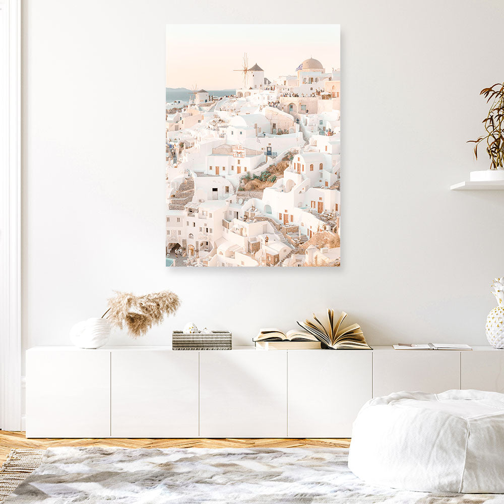 Shop Santorini Sunset I Photo Canvas Print a coastal themed photography framed stretched canvas print from The Print Emporium wall artwork collection - Buy Australian made prints for the home and your interior decor space, TPE-1107-CA-35X46-NF