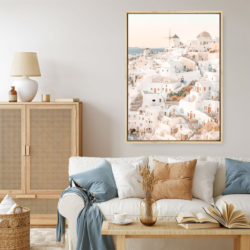 Shop Santorini Sunset I Photo Canvas Print a coastal themed photography framed stretched canvas print from The Print Emporium wall artwork collection - Buy Australian made prints for the home and your interior decor space, TPE-1107-CA-35X46-NF