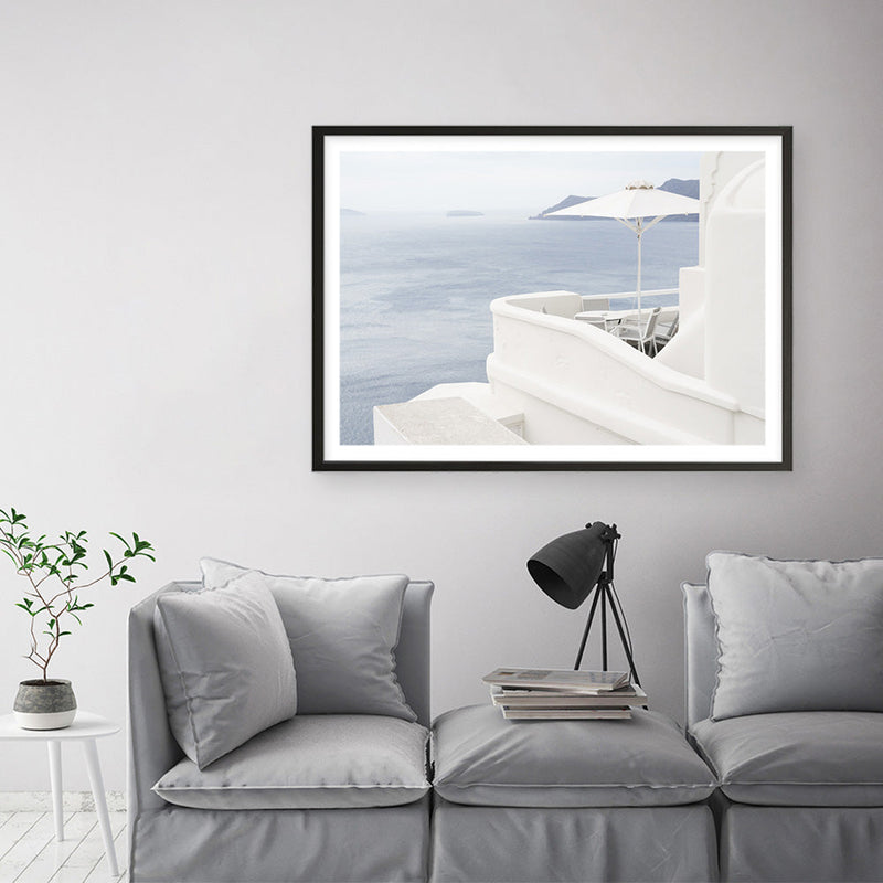 Shop Santorini Terrace I Photo Art Print a coastal themed photography wall art print from The Print Emporium wall artwork collection - Buy Australian made fine art poster and framed prints for the home and your interior decor, TPE-1323-AP