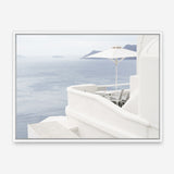 Shop Santorini Terrace I Photo Canvas Print a coastal themed photography framed stretched canvas print from The Print Emporium wall artwork collection - Buy Australian made prints for the home and your interior decor space, TPE-1323-CA-35X46-NF