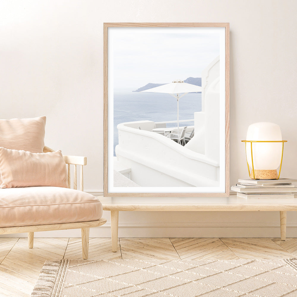 Shop Santorini Terrace II Photo Art Print a coastal themed photography wall art print from The Print Emporium wall artwork collection - Buy Australian made fine art poster and framed prints for the home and your interior decor, TPE-1328-AP