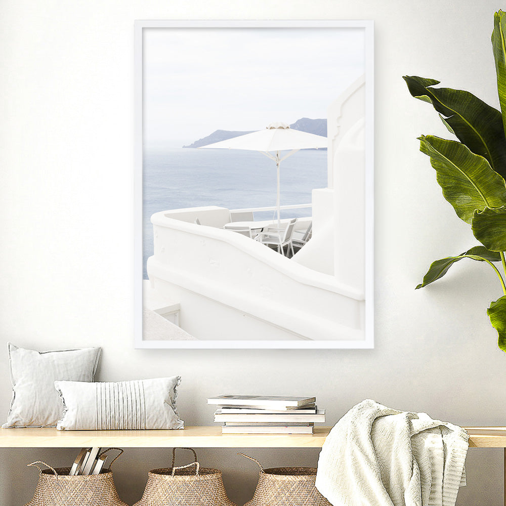 Shop Santorini Terrace II Photo Art Print a coastal themed photography wall art print from The Print Emporium wall artwork collection - Buy Australian made fine art poster and framed prints for the home and your interior decor, TPE-1328-AP