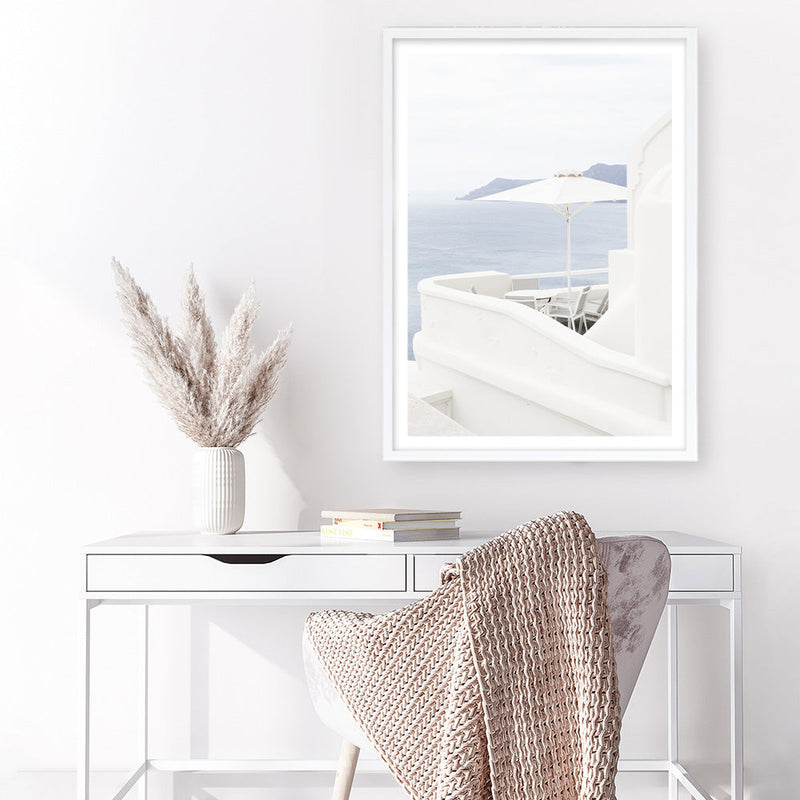 Shop Santorini Terrace II Photo Art Print a coastal themed photography wall art print from The Print Emporium wall artwork collection - Buy Australian made fine art poster and framed prints for the home and your interior decor, TPE-1328-AP