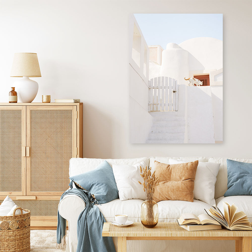 Shop Santorini Town Photo Canvas Print a photography framed stretched canvas print from The Print Emporium wall artwork collection - Buy Australian made prints for the home and your interior decor space, TPE-1338-CA-35X46-NF