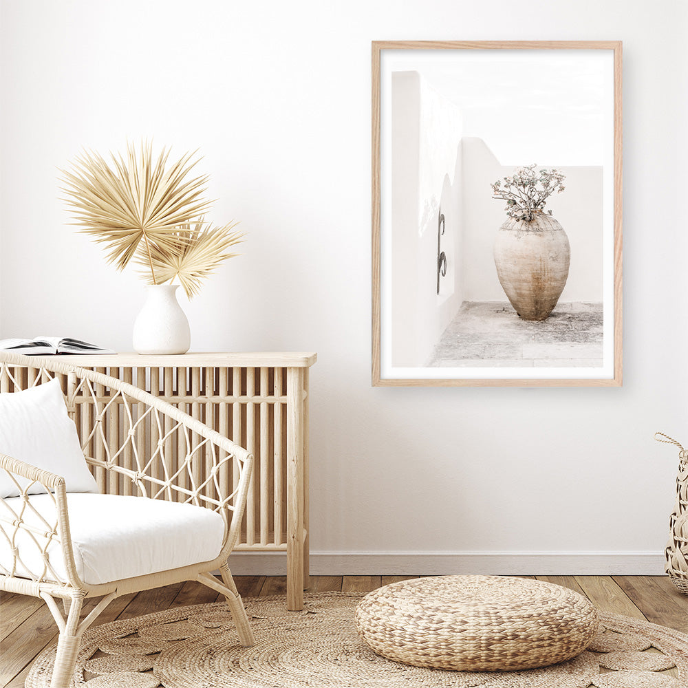 Shop Santorini Urn Photo Art Print a coastal themed photography wall art print from The Print Emporium wall artwork collection - Buy Australian made fine art poster and framed prints for the home and your interior decor, TPE-1040-AP