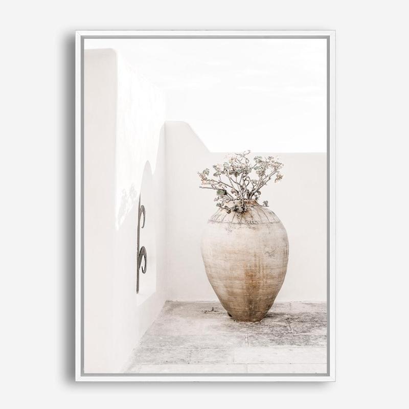 Shop Santorini Urn Photo Canvas Print a coastal themed photography framed stretched canvas print from The Print Emporium wall artwork collection - Buy Australian made prints for the home and your interior decor space, TPE-1040-CA-35X46-NF