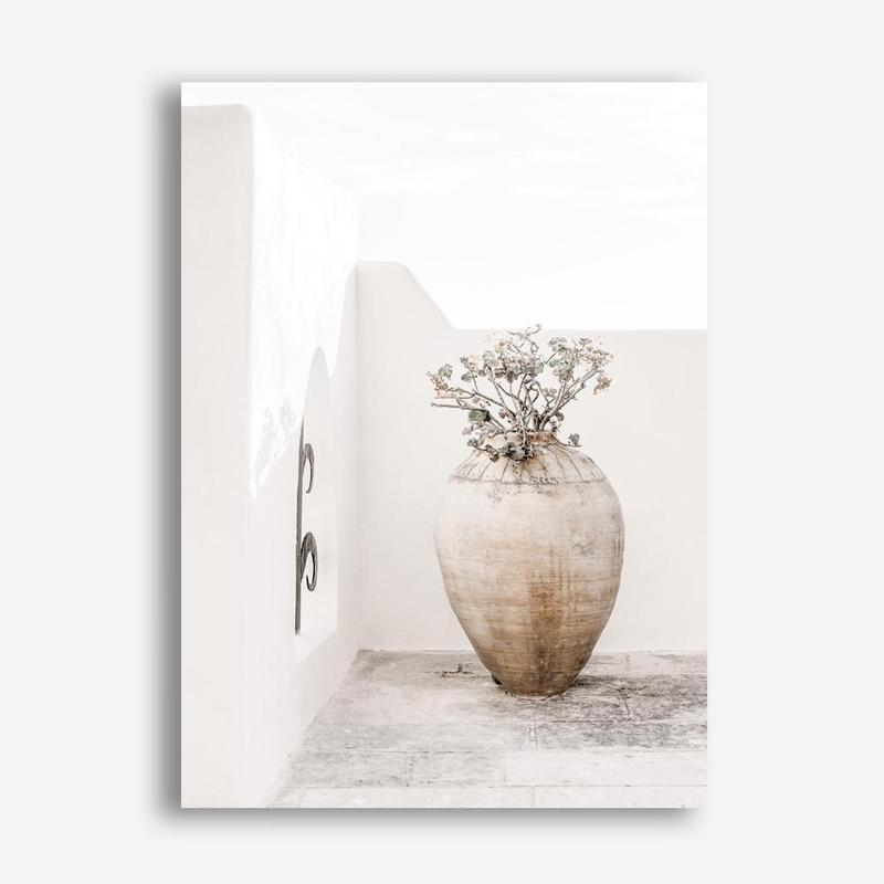 Shop Santorini Urn Photo Canvas Print a coastal themed photography framed stretched canvas print from The Print Emporium wall artwork collection - Buy Australian made prints for the home and your interior decor space, TPE-1040-CA-35X46-NF