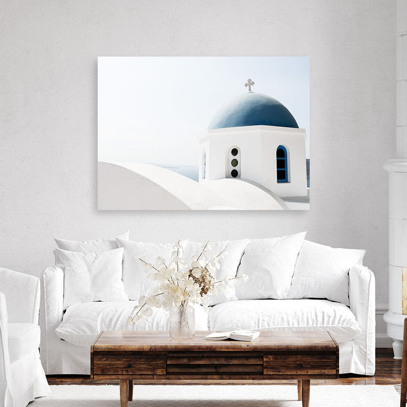Shop Santorini Vista II Photo Canvas Print a coastal themed photography framed stretched canvas print from The Print Emporium wall artwork collection - Buy Australian made prints for the home and your interior decor space, TPE-1303-CA-35X46-NF