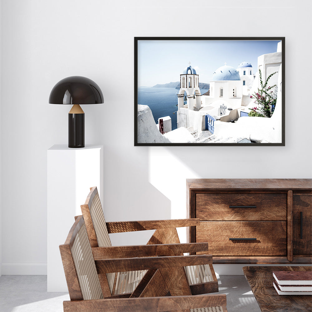 Shop Santorini Vista Photo Art Print a coastal themed photography wall art print from The Print Emporium wall artwork collection - Buy Australian made fine art poster and framed prints for the home and your interior decor, TPE-1299-AP