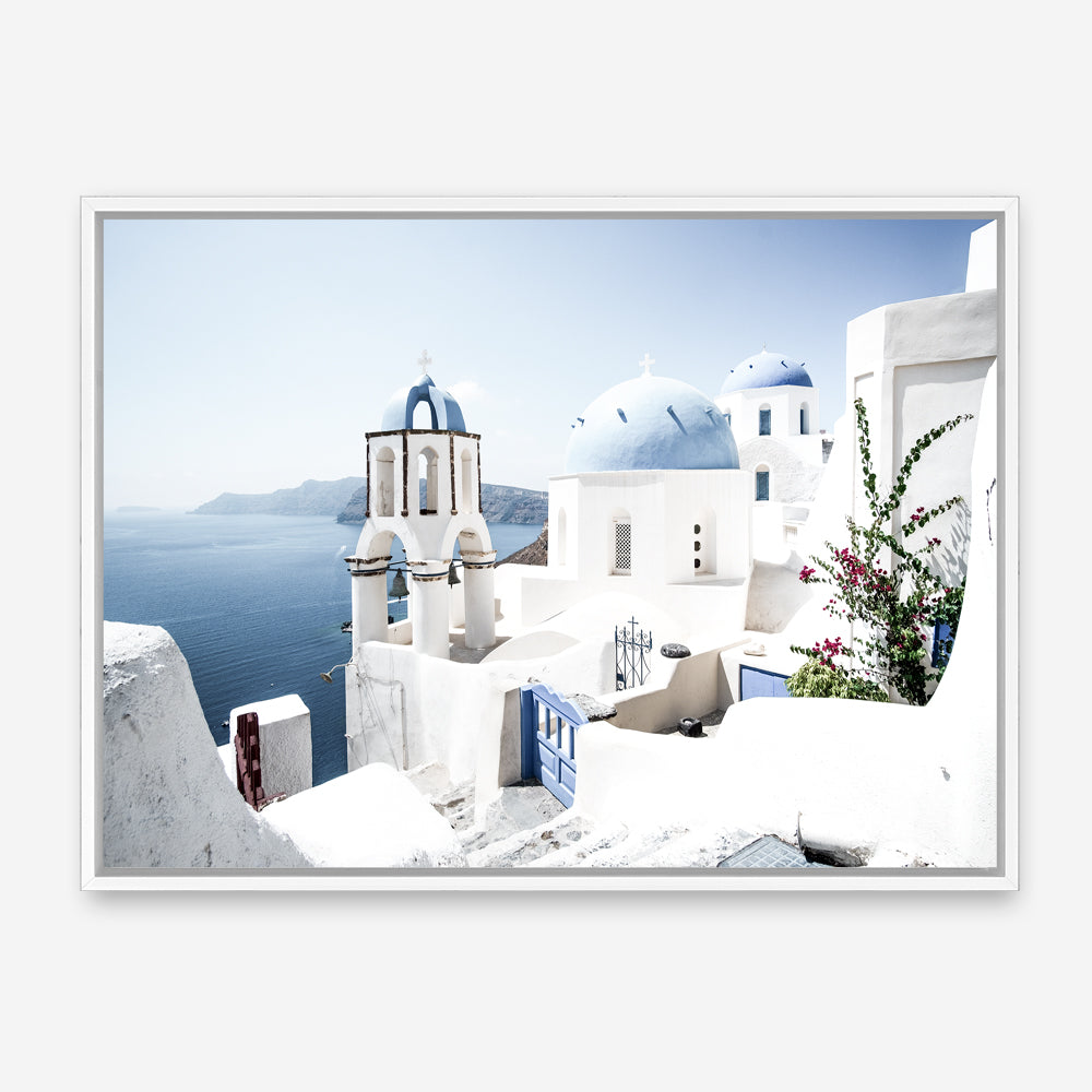 Shop Santorini Vista Photo Canvas Print a coastal themed photography framed stretched canvas print from The Print Emporium wall artwork collection - Buy Australian made prints for the home and your interior decor space, TPE-1299-CA-35X46-NF