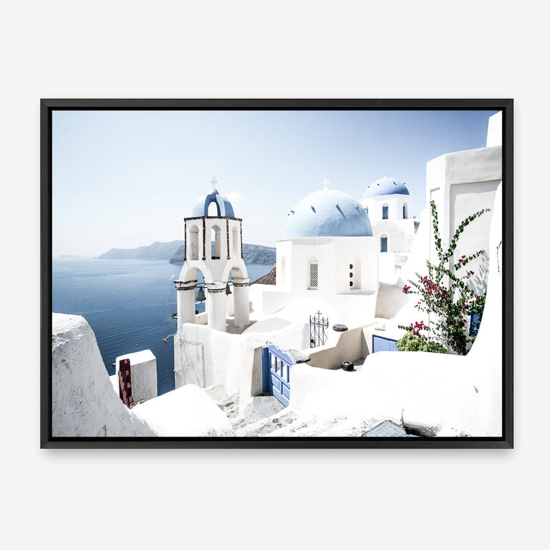 Shop Santorini Vista Photo Canvas Print a coastal themed photography framed stretched canvas print from The Print Emporium wall artwork collection - Buy Australian made prints for the home and your interior decor space, TPE-1299-CA-35X46-NF
