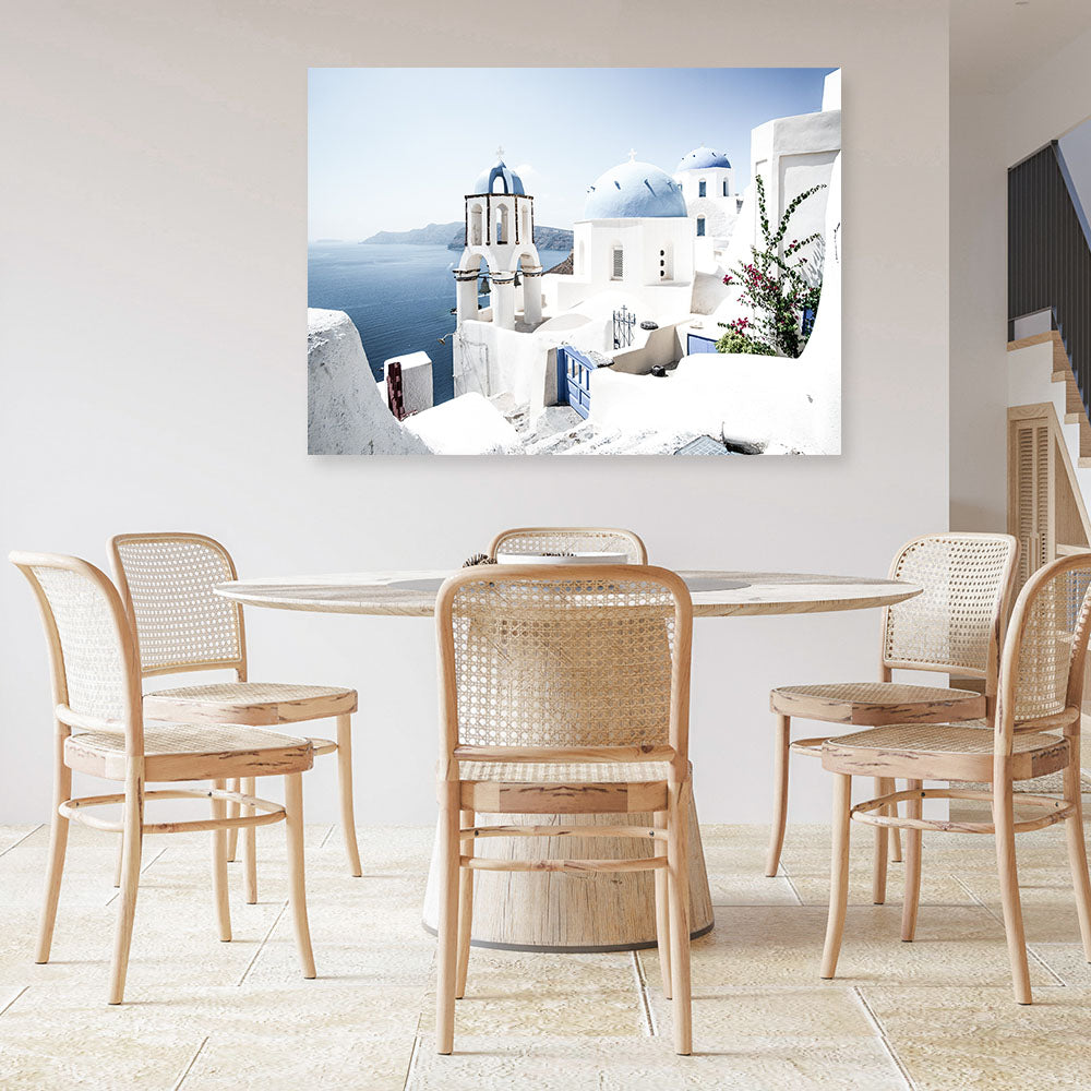 Shop Santorini Vista Photo Canvas Print a coastal themed photography framed stretched canvas print from The Print Emporium wall artwork collection - Buy Australian made prints for the home and your interior decor space, TPE-1299-CA-35X46-NF