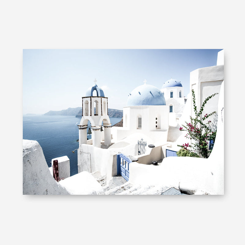 Shop Santorini Vista Photo Canvas Print a coastal themed photography framed stretched canvas print from The Print Emporium wall artwork collection - Buy Australian made prints for the home and your interior decor space, TPE-1299-CA-35X46-NF