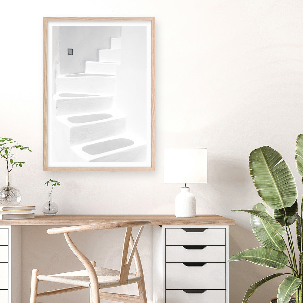 Shop Santorini White Steps I Photo Art Print a coastal themed photography wall art print from The Print Emporium wall artwork collection - Buy Australian made fine art poster and framed prints for the home and your interior decor, TPE-1250-AP