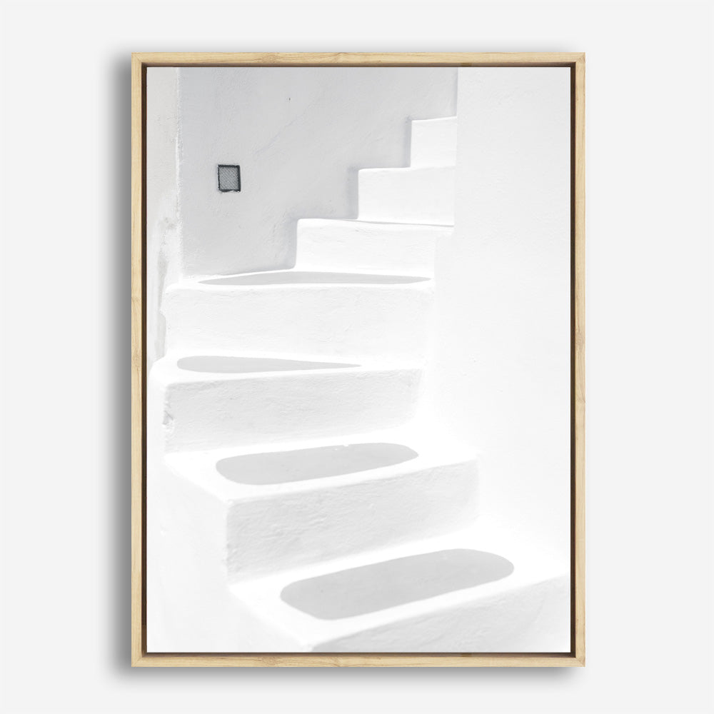 Shop Santorini White Steps I Photo Canvas Print a coastal themed photography framed stretched canvas print from The Print Emporium wall artwork collection - Buy Australian made prints for the home and your interior decor space, TPE-1250-CA-35X46-NF