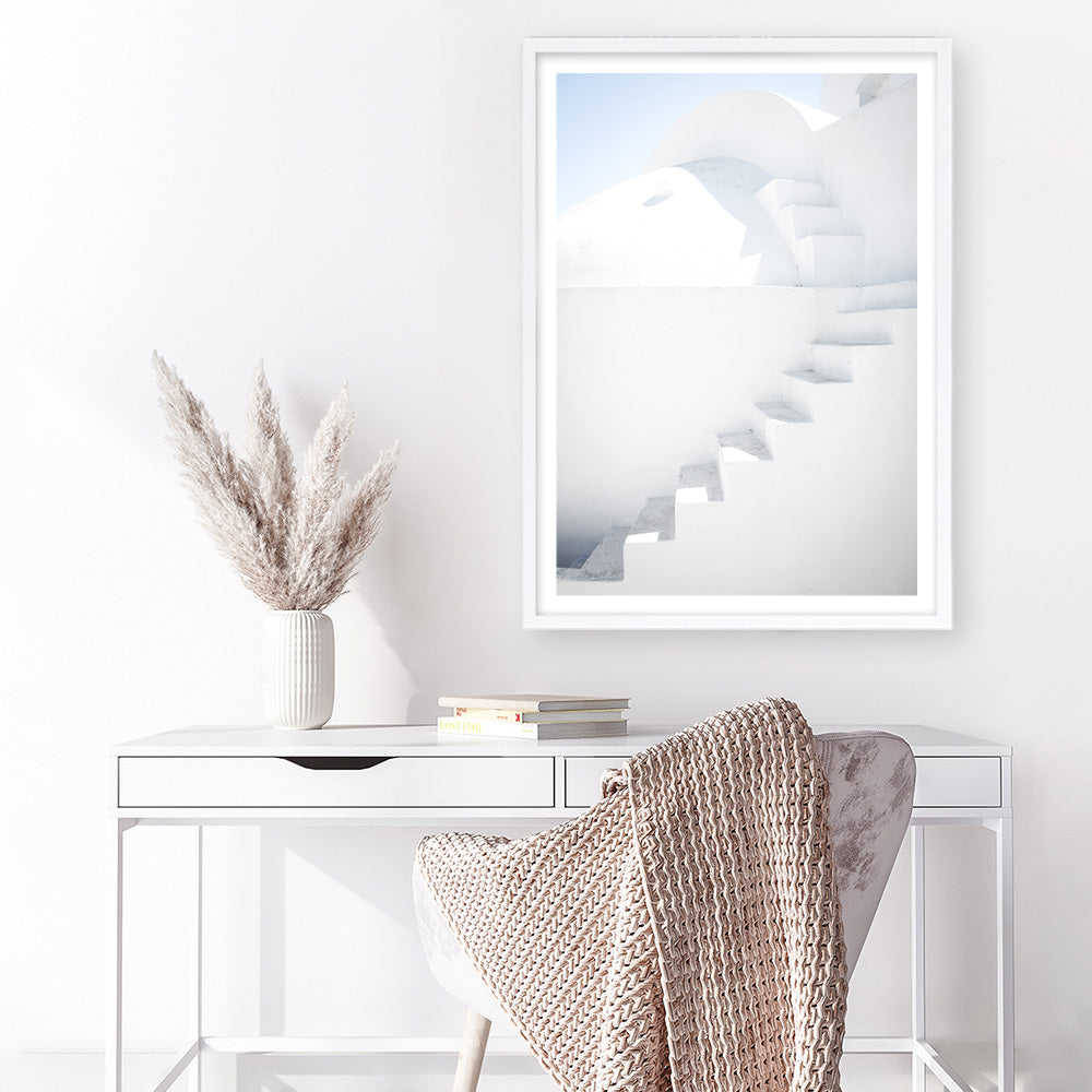 Shop Santorini White Steps II Photo Art Print a coastal themed photography wall art print from The Print Emporium wall artwork collection - Buy Australian made fine art poster and framed prints for the home and your interior decor, TPE-1251-AP