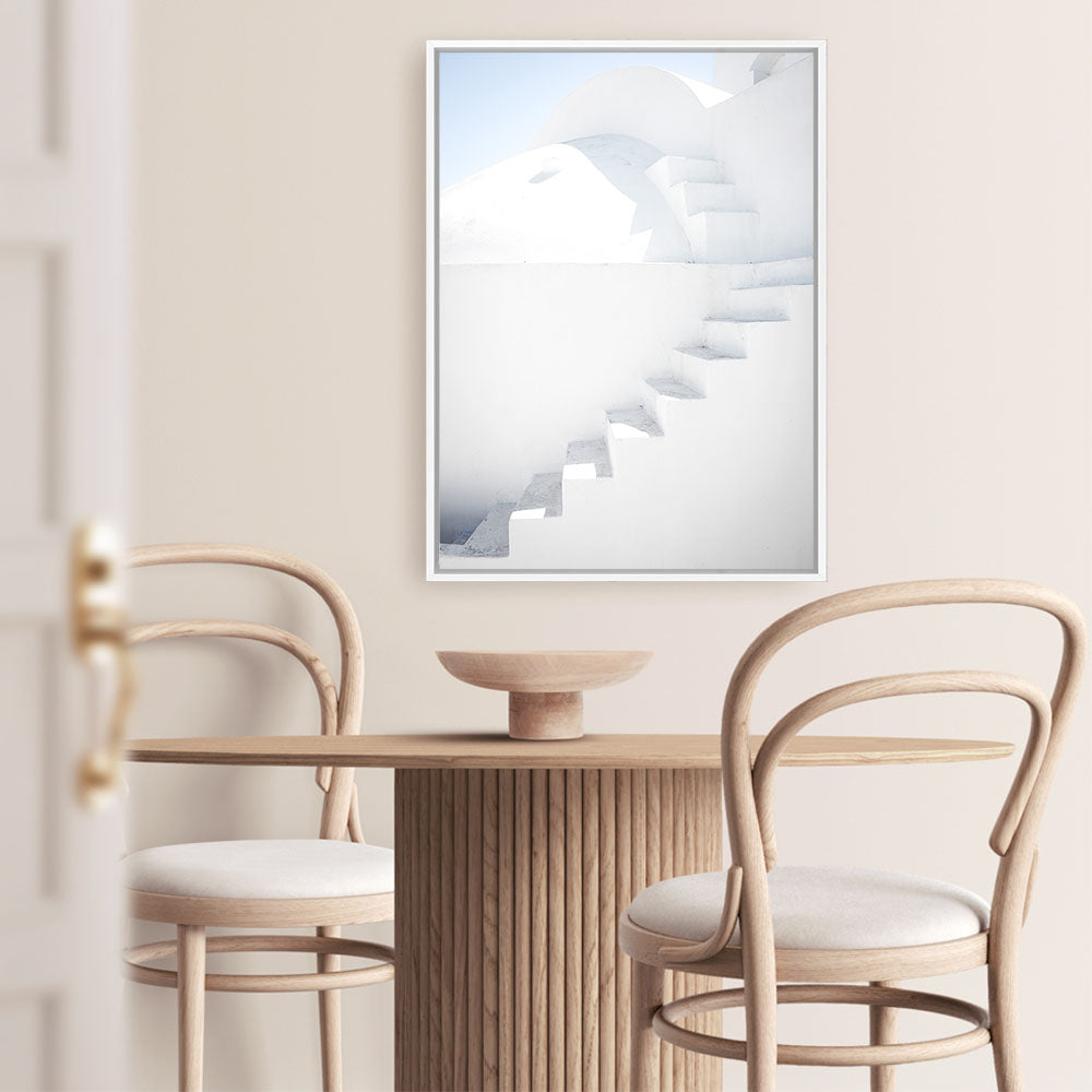 Shop Santorini White Steps II Photo Canvas Print a coastal themed photography framed stretched canvas print from The Print Emporium wall artwork collection - Buy Australian made prints for the home and your interior decor space, TPE-1251-CA-35X46-NF