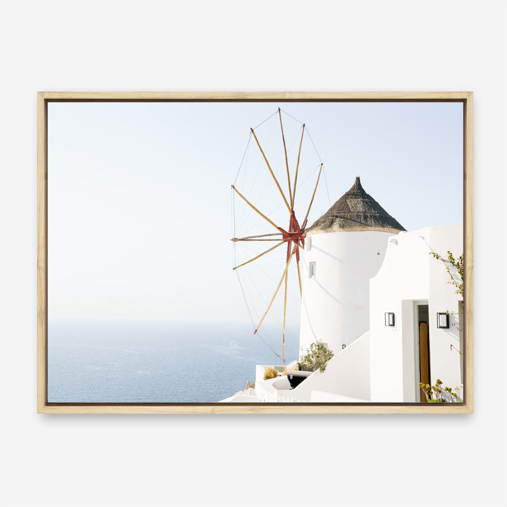 Shop Santorini Windmill II Photo Canvas Print a coastal themed photography framed stretched canvas print from The Print Emporium wall artwork collection - Buy Australian made prints for the home and your interior decor space, TPE-1352-CA-35X46-NF